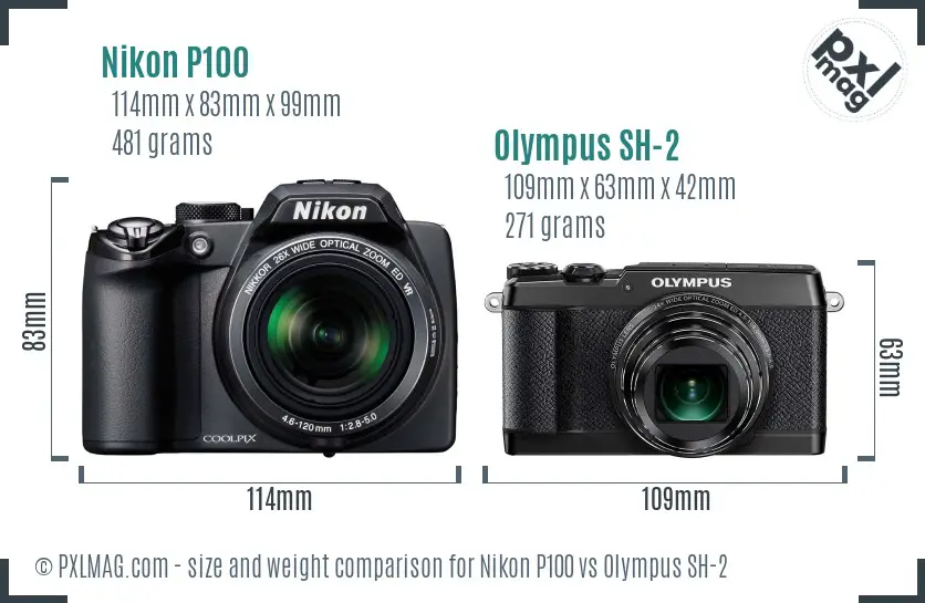 Nikon P100 vs Olympus SH-2 size comparison Nikon P100 vs Olympus SH-2 size comparison