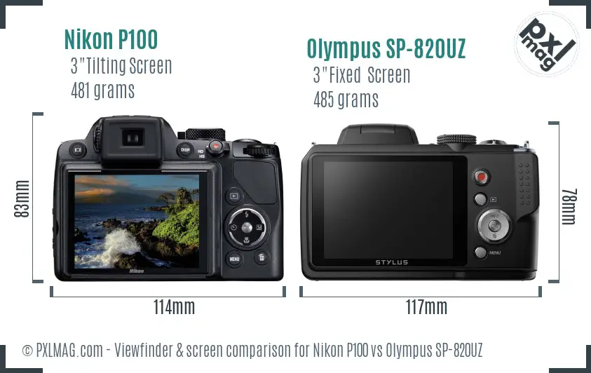 Nikon P100 vs Olympus SP-820UZ Screen and Viewfinder comparison