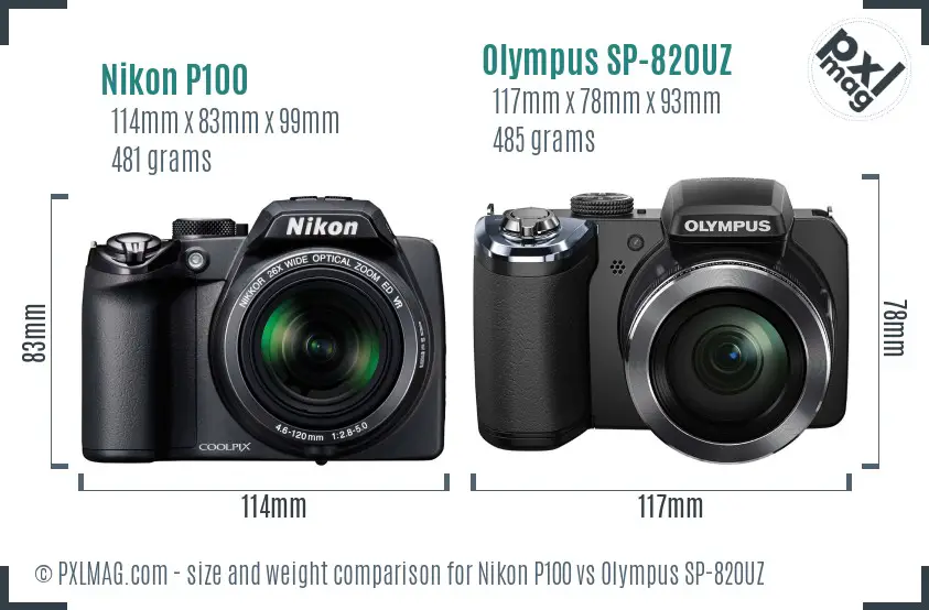 Nikon P100 vs Olympus SP-820UZ size comparison