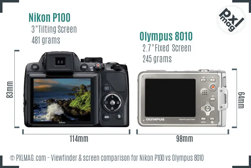 Nikon P100 vs Olympus 8010 Screen and Viewfinder comparison