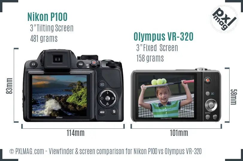 Nikon P100 vs Olympus VR-320 Screen and Viewfinder comparison