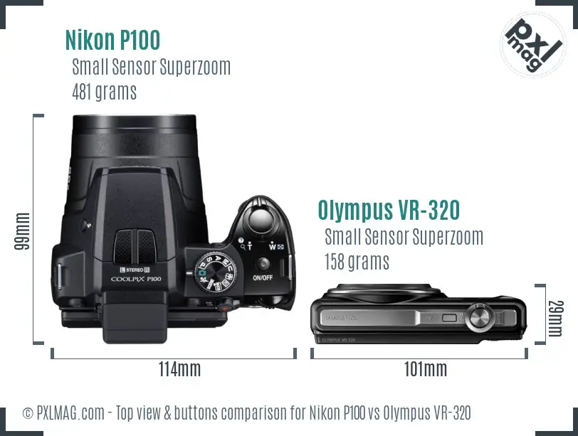 Nikon P100 vs Olympus VR-320 top view buttons comparison