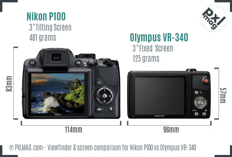Nikon P100 vs Olympus VR-340 Screen and Viewfinder comparison
