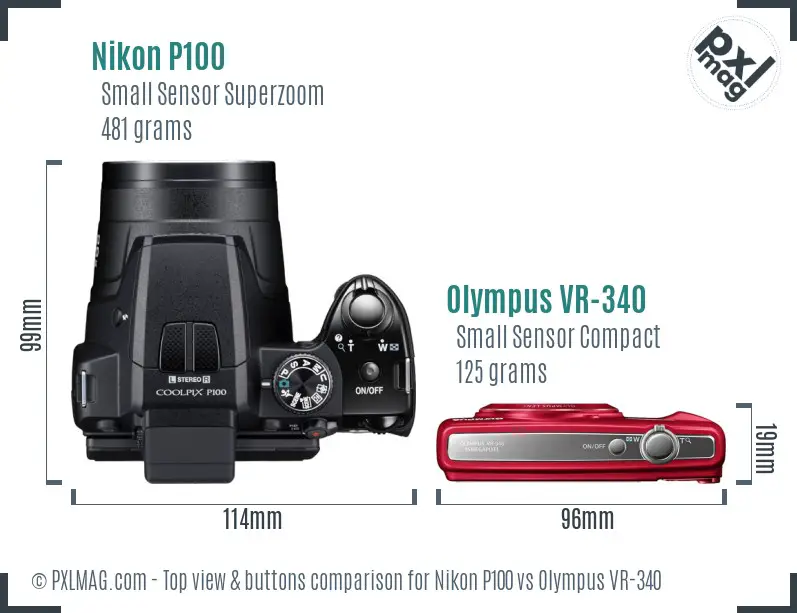 Nikon P100 vs Olympus VR-340 top view buttons comparison