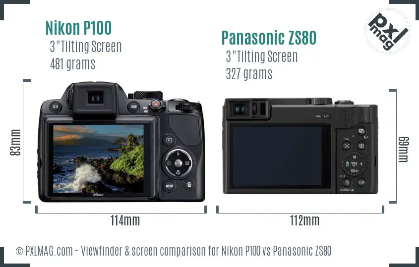 Nikon P100 vs Panasonic ZS80 Screen and Viewfinder comparison
