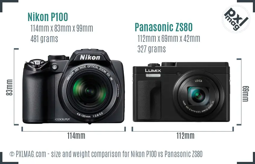 Nikon P100 vs Panasonic ZS80 size comparison