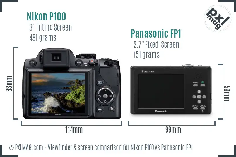 Nikon P100 vs Panasonic FP1 Screen and Viewfinder comparison