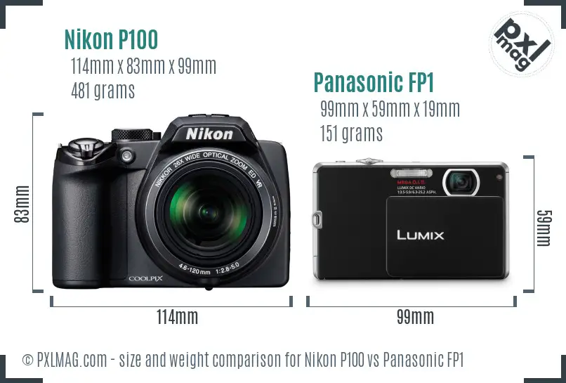 Nikon P100 vs Panasonic FP1 size comparison