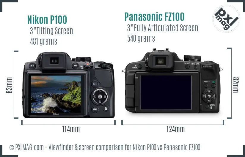 Nikon P100 vs Panasonic FZ100 Screen and Viewfinder comparison