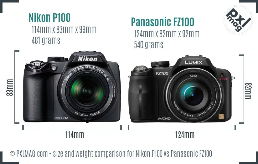 Nikon P100 vs Panasonic FZ100 size comparison