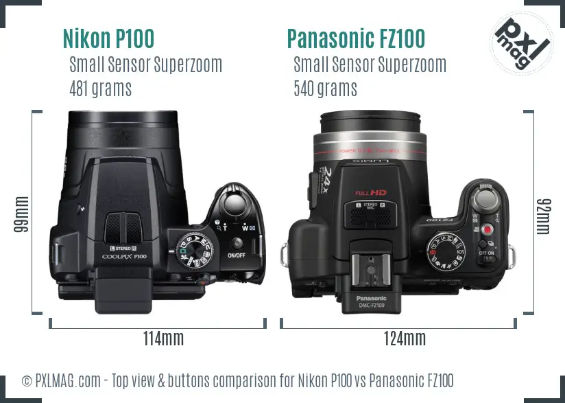Nikon P100 vs Panasonic FZ100 top view buttons comparison