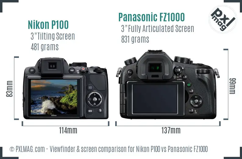 Nikon P100 vs Panasonic FZ1000 Screen and Viewfinder comparison