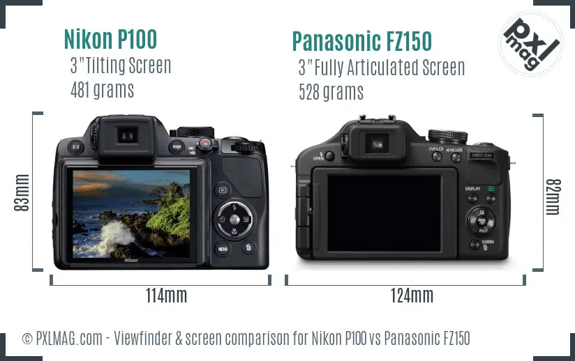 Nikon P100 vs Panasonic FZ150 Screen and Viewfinder comparison