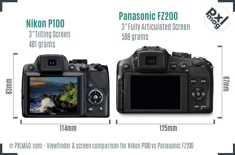 Nikon P100 vs Panasonic FZ200 Screen and Viewfinder comparison