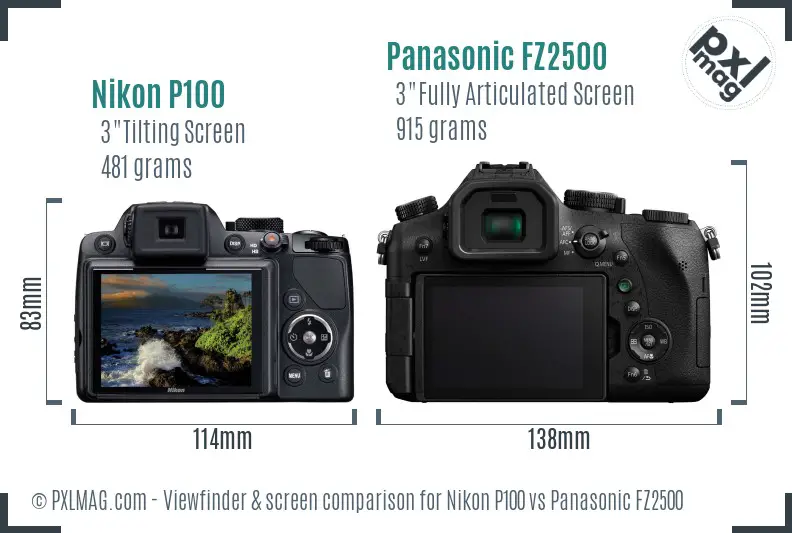 Nikon P100 vs Panasonic FZ2500 Screen and Viewfinder comparison
