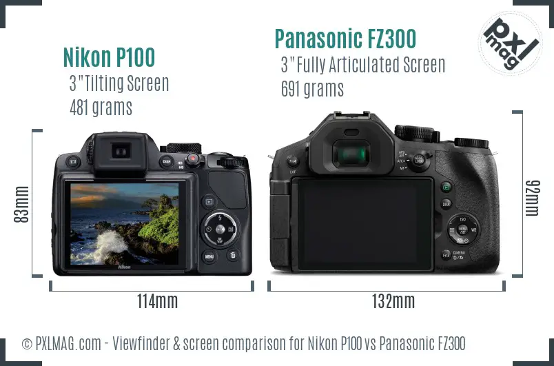 Nikon P100 vs Panasonic FZ300 Screen and Viewfinder comparison