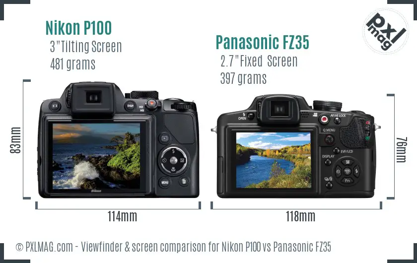 Nikon P100 vs Panasonic FZ35 Screen and Viewfinder comparison
