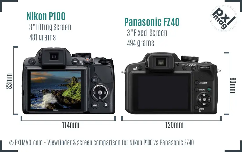 Nikon P100 vs Panasonic FZ40 Screen and Viewfinder comparison Nikon P100 vs Panasonic FZ40 Screen and Viewfinder comparison