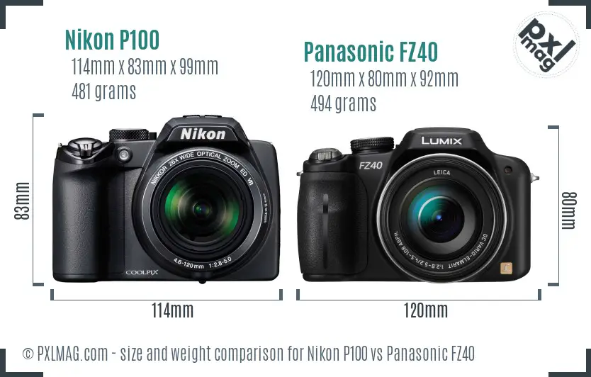 Nikon P100 vs Panasonic FZ40 size comparison Nikon P100 vs Panasonic FZ40 size comparison
