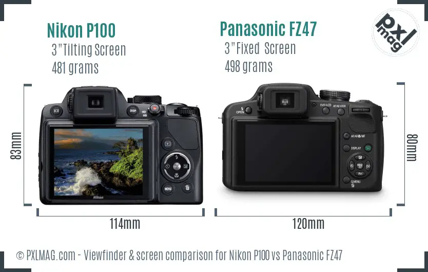 Nikon P100 vs Panasonic FZ47 Screen and Viewfinder comparison