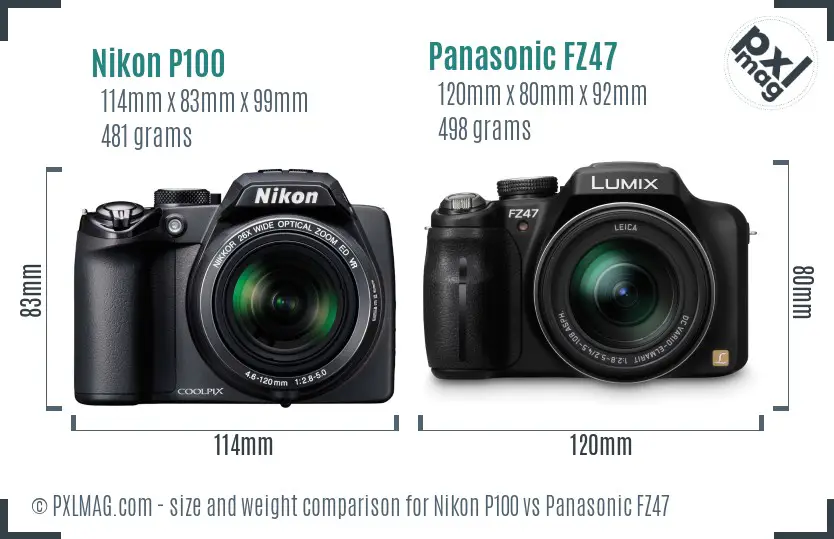 Nikon P100 vs Panasonic FZ47 size comparison