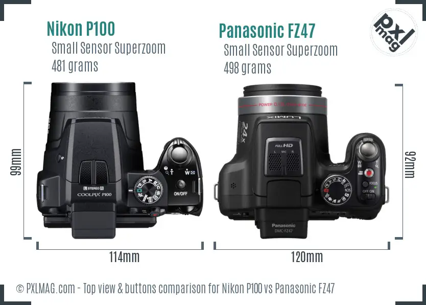 Nikon P100 vs Panasonic FZ47 top view buttons comparison