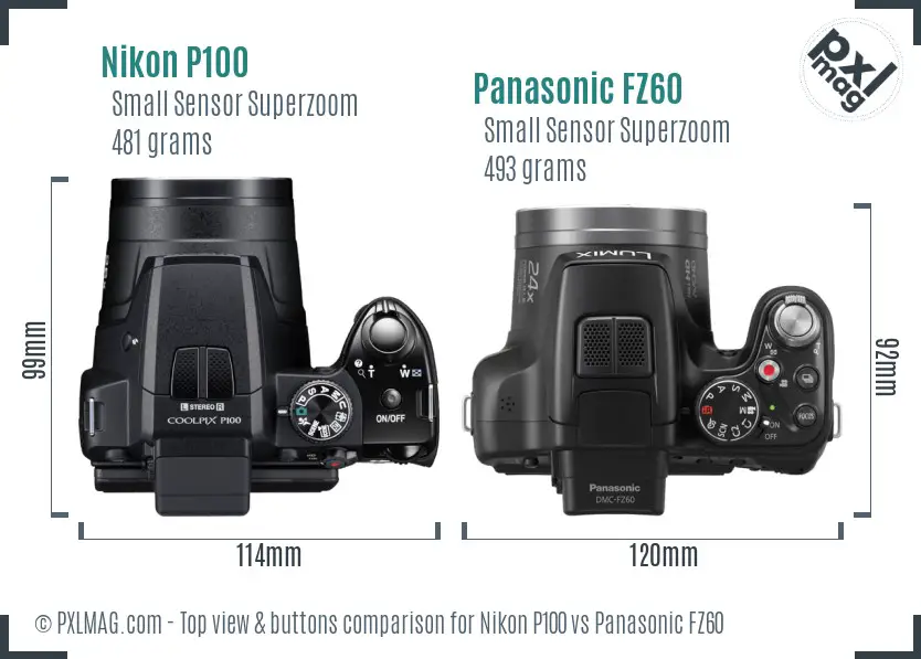 Nikon P100 vs Panasonic FZ60 top view buttons comparison