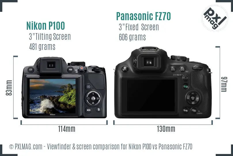 Nikon P100 vs Panasonic FZ70 Screen and Viewfinder comparison