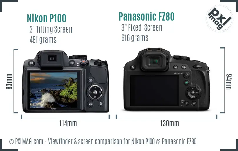 Nikon P100 vs Panasonic FZ80 Screen and Viewfinder comparison