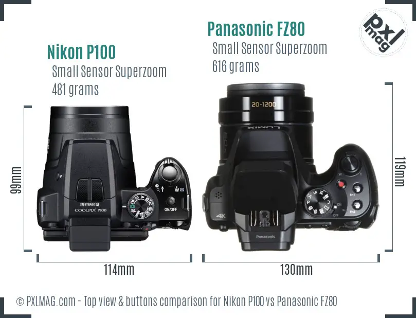 Nikon P100 vs Panasonic FZ80 top view buttons comparison