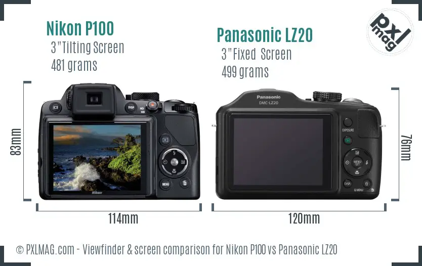 Nikon P100 vs Panasonic LZ20 Screen and Viewfinder comparison
