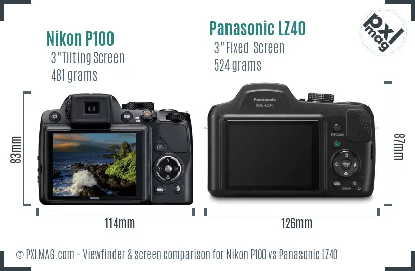 Nikon P100 vs Panasonic LZ40 Screen and Viewfinder comparison