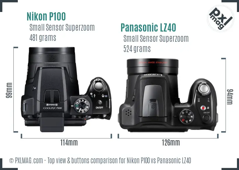 Nikon P100 vs Panasonic LZ40 top view buttons comparison