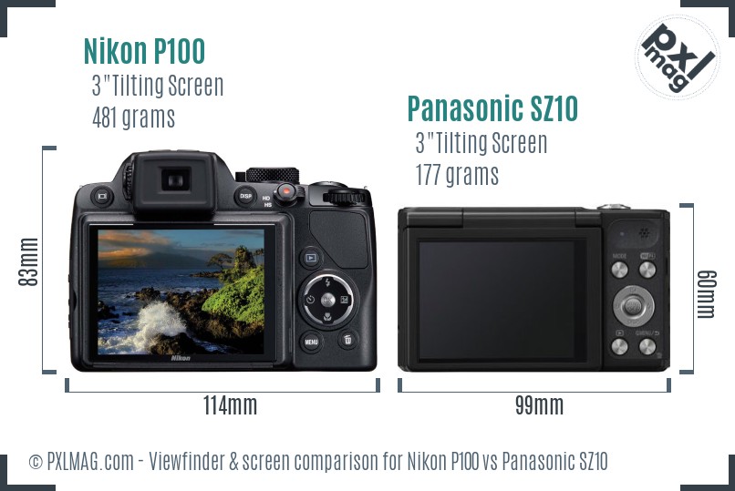 Nikon P100 vs Panasonic SZ10 Screen and Viewfinder comparison