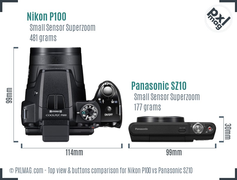 Nikon P100 vs Panasonic SZ10 top view buttons comparison