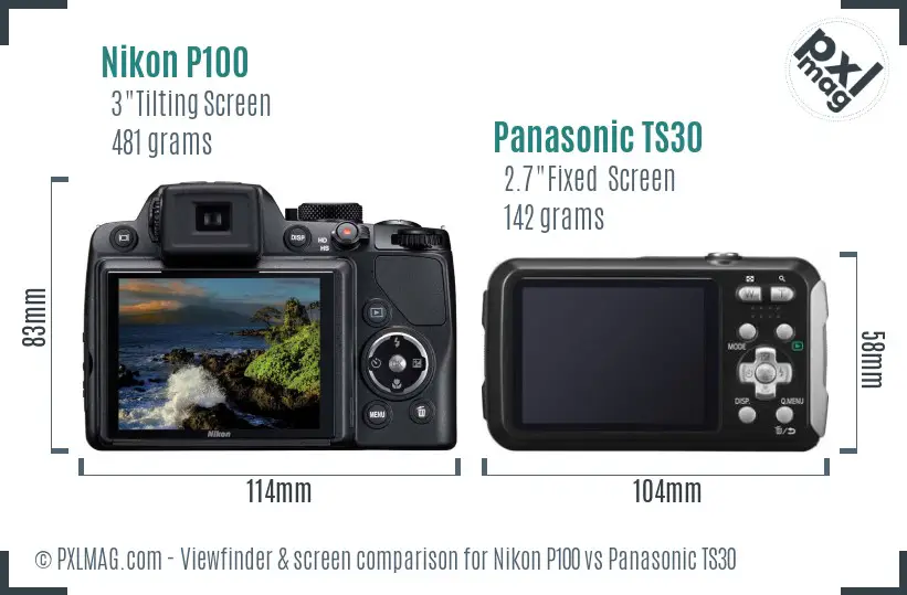 Nikon P100 vs Panasonic TS30 Screen and Viewfinder comparison