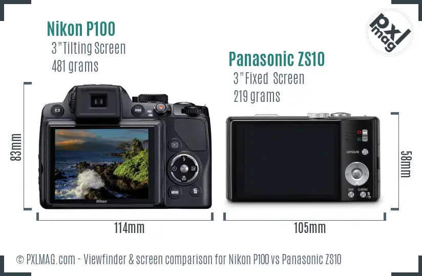 Nikon P100 vs Panasonic ZS10 Screen and Viewfinder comparison