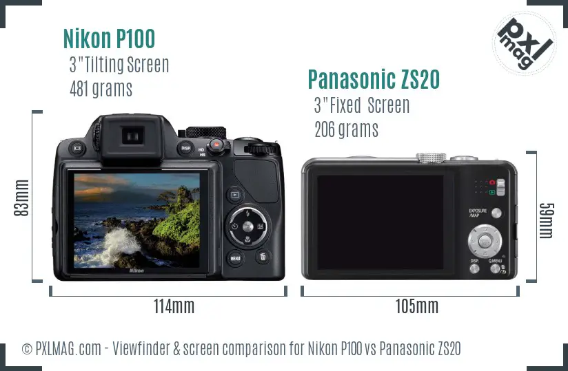 Nikon P100 vs Panasonic ZS20 Screen and Viewfinder comparison