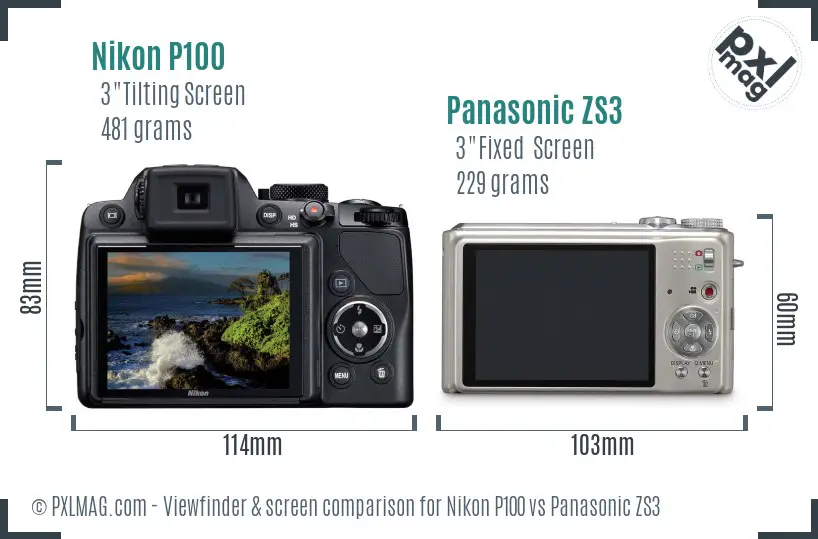 Nikon P100 vs Panasonic ZS3 Screen and Viewfinder comparison Nikon P100 vs Panasonic ZS3 Screen and Viewfinder comparison
