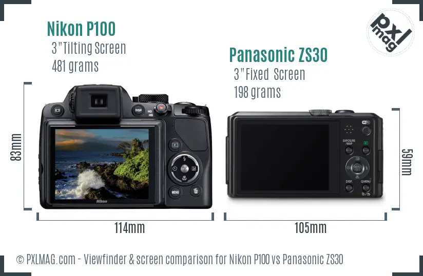 Nikon P100 vs Panasonic ZS30 Screen and Viewfinder comparison Nikon P100 vs Panasonic ZS30 Screen and Viewfinder comparison