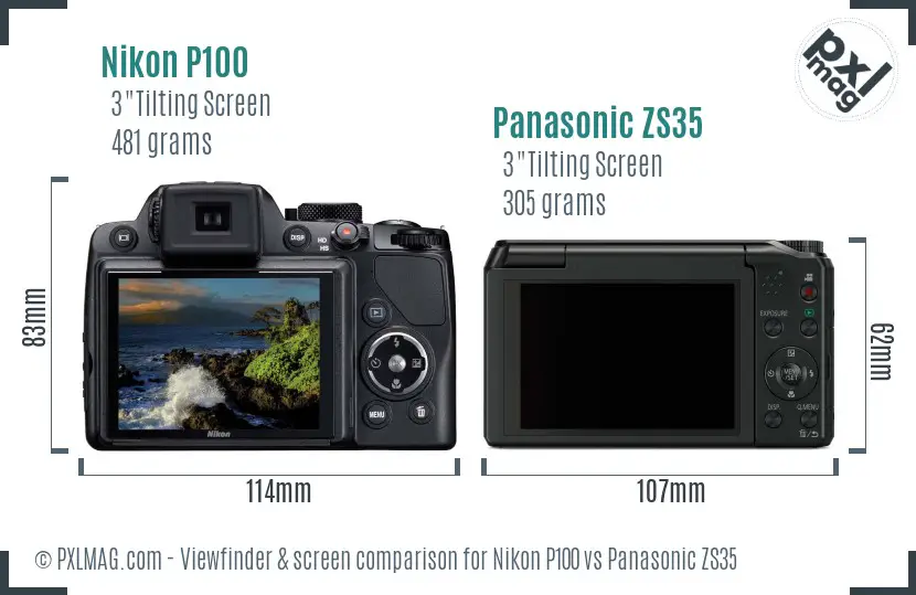 Nikon P100 vs Panasonic ZS35 Screen and Viewfinder comparison Nikon P100 vs Panasonic ZS35 Screen and Viewfinder comparison