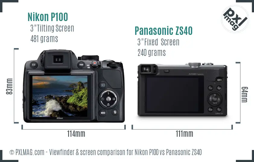 Nikon P100 vs Panasonic ZS40 Screen and Viewfinder comparison Nikon P100 vs Panasonic ZS40 Screen and Viewfinder comparison