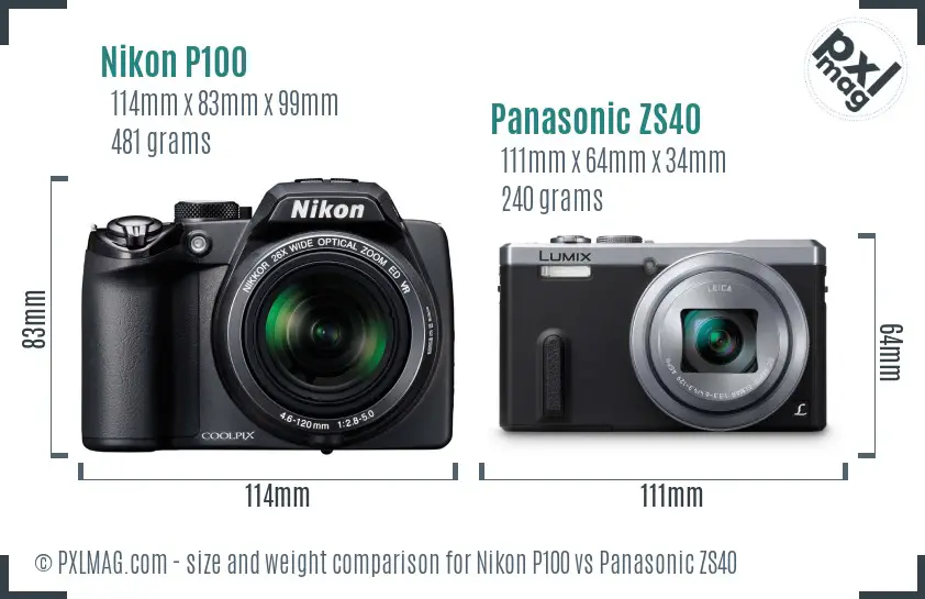 Nikon P100 vs Panasonic ZS40 size comparison Nikon P100 vs Panasonic ZS40 size comparison