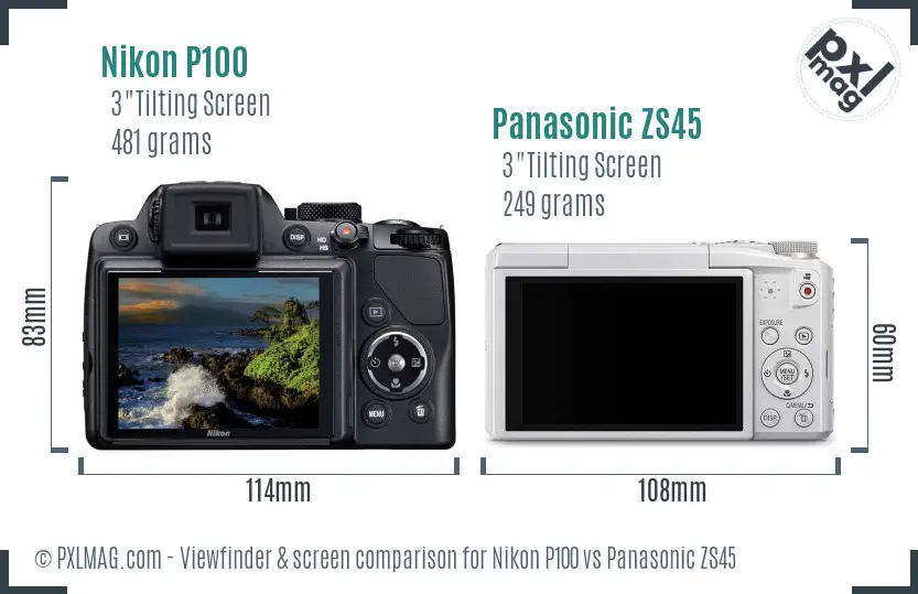 Nikon P100 vs Panasonic ZS45 Screen and Viewfinder comparison