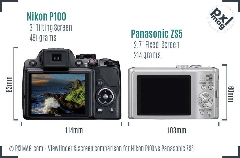 Nikon P100 vs Panasonic ZS5 Screen and Viewfinder comparison