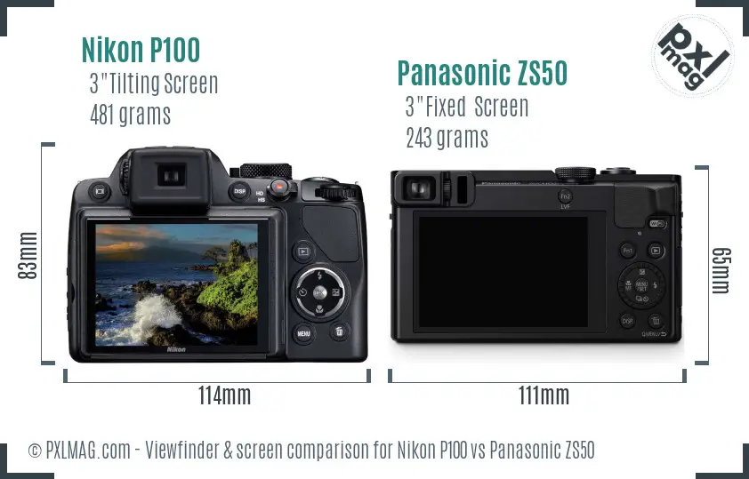 Nikon P100 vs Panasonic ZS50 Screen and Viewfinder comparison