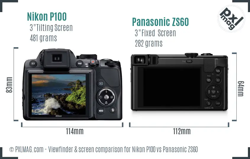 Nikon P100 vs Panasonic ZS60 Screen and Viewfinder comparison