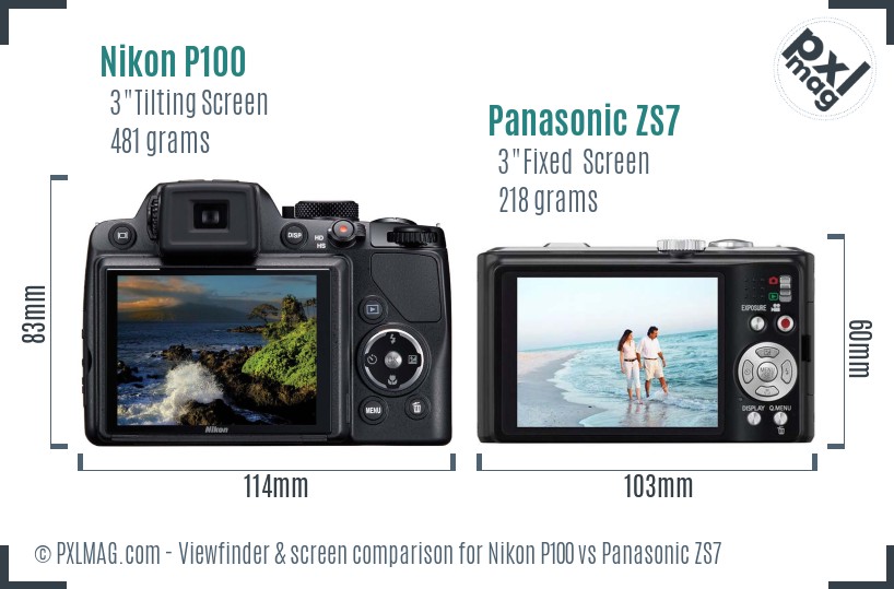 Nikon P100 vs Panasonic ZS7 Screen and Viewfinder comparison