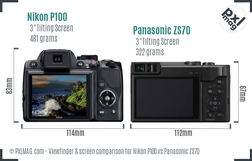 Nikon P100 vs Panasonic ZS70 Screen and Viewfinder comparison