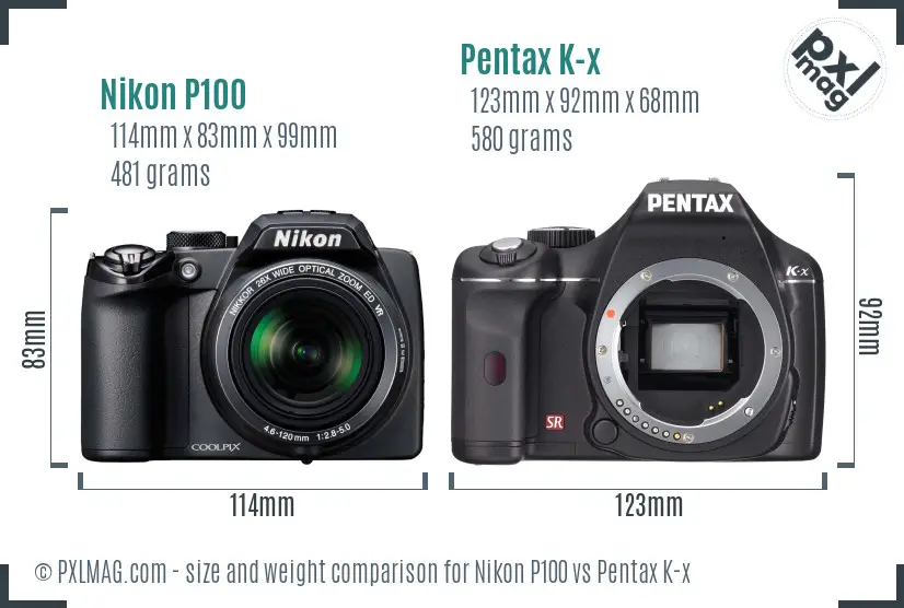 Nikon P100 vs Pentax K-x size comparison Nikon P100 vs Pentax K-x size comparison